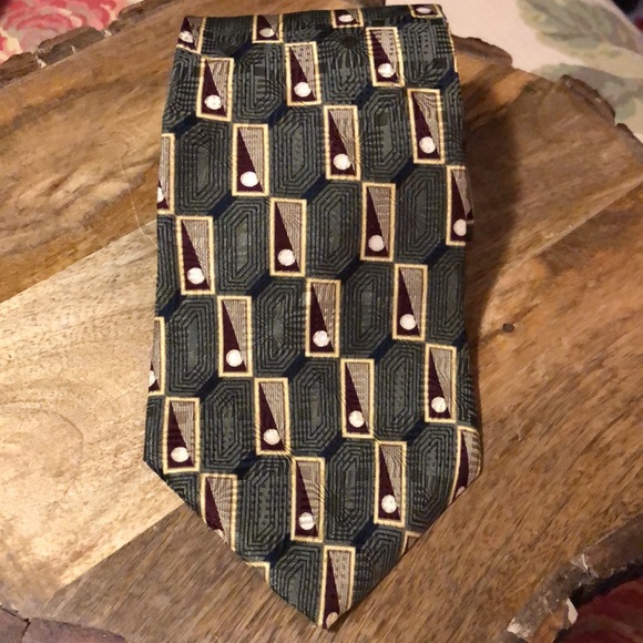 BILL BLASS Black Label Mens Silk Tie Green Gold Red Dot Square Career Luxe GOLF - Picture 13 of 15